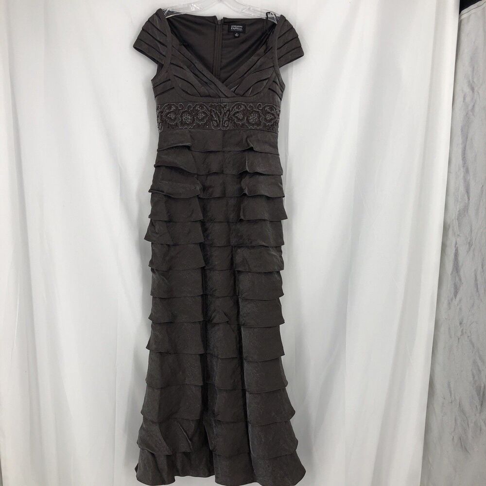 Adrianna Papell Occasion Formal Gown Dress Layered Size 8 Brown